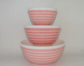 Vintage Pyrex Pink Stripe Set of 3 Mixing Nesting Bowls - Mid Century Mixing Bowls 401 402 403 - 400 Series