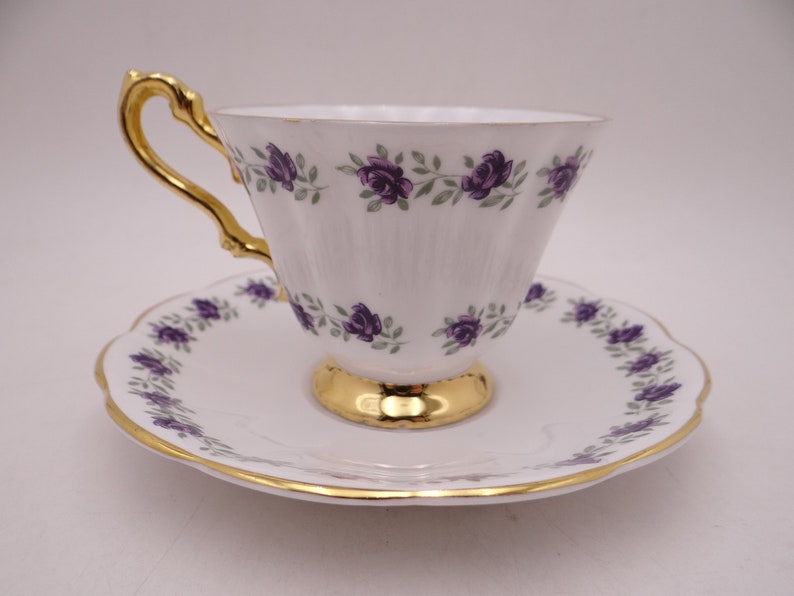 Vintage Rosina English Bone China Violets Teacup and Saucer Set Fantastic English Tea Cup 6038