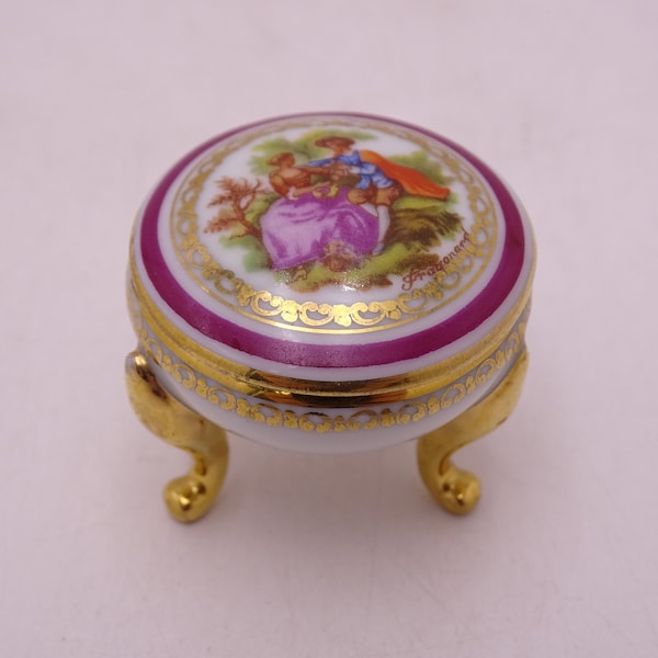 Vintage Limoges France Fragonard Courting Couple Trinket Box or Pill Box or Ring Box