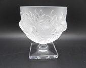 Vintage Signed Lalique Frosted Glass quot Elizabeth quot Birds in Flight Pedestal Crystal Glass Vase Lalique Vase French Crystal Vase