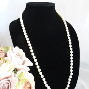 Vintage Cream Faux Pearl Hand Knotted Necklace 30" Long and Lovely Faux Pearl Necklace