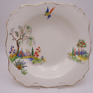 c1912 Vintage J&G Meakin &quot;Persian Garden&quot; Large Square Rimmed Soup Bowl - 4 Available