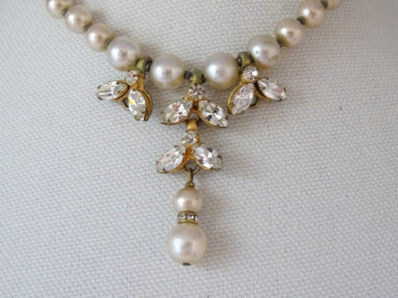 Signed Miriam Haskell Rhinestone and Faux Baroque… - image 3