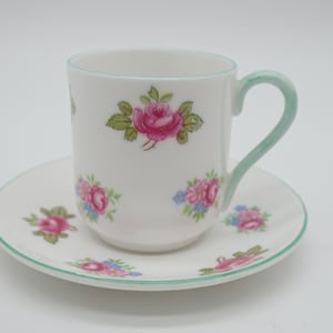 Rare  Miniature 1940s Vintage Shelley English Bone China &quot;Rosebud&quot; Pink Rose Teacup and Saucer Elegant Tea Cup 13426