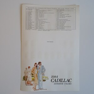 1984 Original Cadillac Exterior Colors Dealer Handout Buying Guide