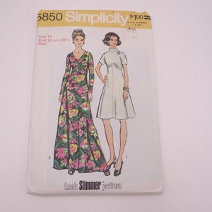 1970s Vintage Simplicity #5850 Maxi Dress Sewing Pattern Size 14 - Uncut Dress Sewing Pattern - 1970s Dress Pattern - Mid Century Modern