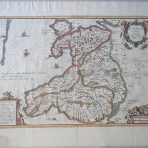 Antike Humphrey lllloyd handkolorierte Gravur Karte von Wales