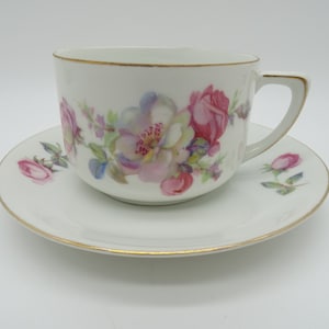 Vintage Bavaria Germany Roses Pink Rose Teacup and Saucer Set German Tea Cup Coffee Cup