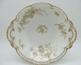 c1889-1931 Antique Vintage Haviland &Co Limoges France Schleiger 235B Double Trim Pink and Green Floral Round Vegetable or Serving Bowl