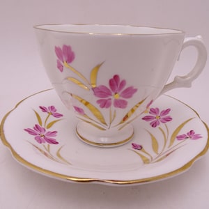 1950s Vintage Mid Century Royal Stuart English Bone China Purple Floral Teacup and Saucer lovely English Tea Cup