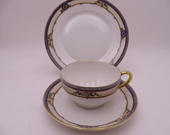 Vintage Legrand Superieur Limoges France "Louvre" Tea Trio Teacup and Saucer Set French Tea Cup Bread and Butter Plate