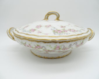 Vintage Theodore Haviland Limoges France Schleiger 340 Double Trim Pink Spray Covered Round Vegetable or Serving Bowl - 2 Available
