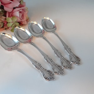 Set of Four Reed & Barton &quot;Wisteria&quot; Silverplate Place Teaspoons - 6&quot; - No Monogram - 2 Sets oe 4 (8 Teaspoons) Available