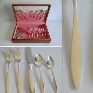 1963 Nobility Lady Empire Silverplate Flatware Set 56 Piece Service for 10 with 5 Piece Place Settings + Serving Pieces in Box Mid Century