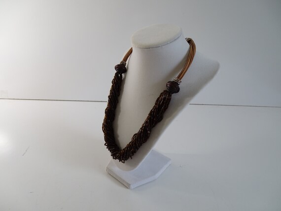Collier Chico's 7 Brins - Perles Bronze Et Marron - Longueur 14-17" - Neuf Sans Boîte