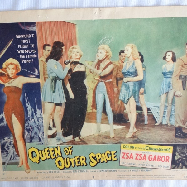 Rare Original Vintage 1958 "Queen of Outer Space" Movie Lobby Card Zsa Zsa Gabor