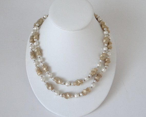 Classic Vintage Crown Trifari Double Strand White… - image 1