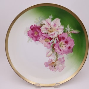 1900s Unger & Schilde Three Crown China Germany Pink and Purple Orchid Large Cabinet Plate or Charger