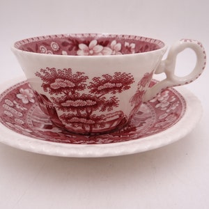 Vintage Spode Made in England "Spode Tower" Pink Teacup and Saucer Set Nice English Tea Cup