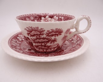 Vintage Spode Made in England &quot;Spode Tower&quot; Pink Teacup and Saucer Set Nice English Tea Cup