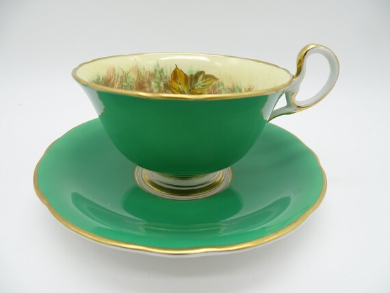 Vintage Aynsley English Bone China Light Green Orchard Fruit
