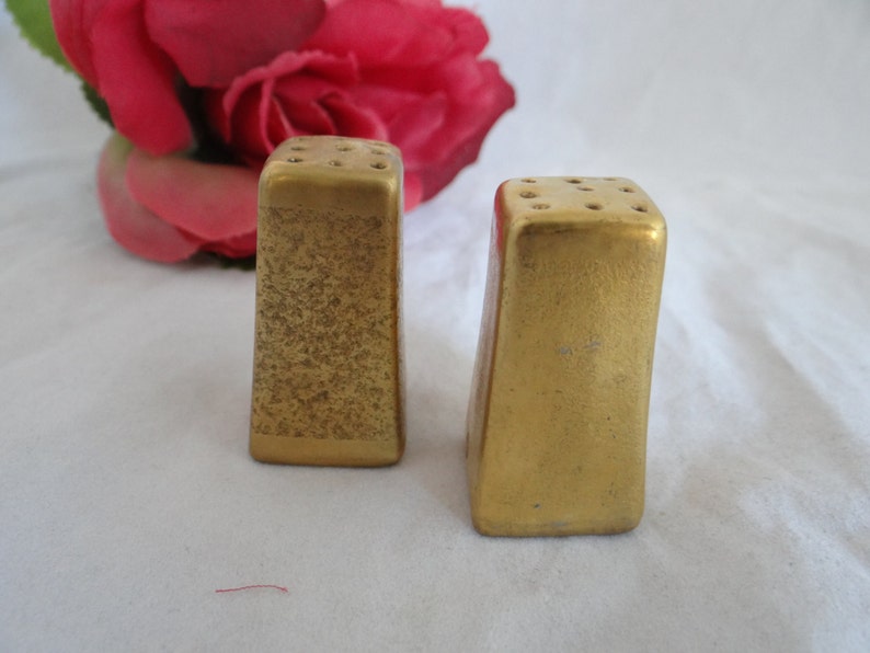 Vintage Ceramic Gold Tone Salt and Pepper Shakers