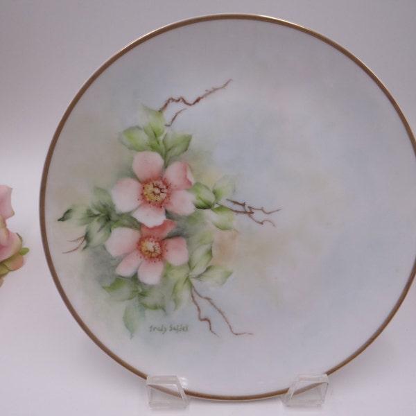 Vintage Hand Painted Artist Signed Pink Poppy Plate Delightful