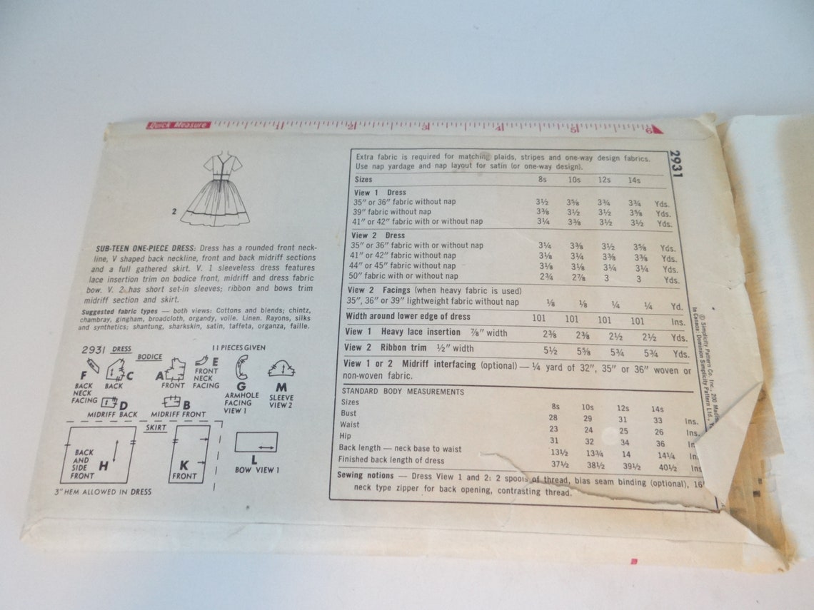 Vintage Simplicity Pattern #2931- Girl or Teen Dress Pattern - Pre-teen ...