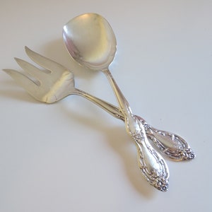 1964 Wm Rogers &quot;Beverly Manor&quot; Silverplate Floral Design Ornate Embossed Serving Spoon and Fork - Vintage Lovely and Elegant!