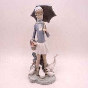 Vintage Lladro Tall Figurine &quot;Girl with Umbrella and Geese&quot;  #4510