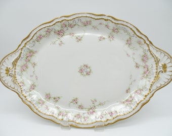 Vintage Theodore Haviland Limoges France Schleiger 340 Double Trim Pink Spray 14" Oval Serving Platter