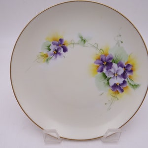 Vintage Factory Decorated Germany Hand Painted Purple and Violets Floral Plate