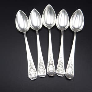 Set of 5 Antique 1908 Whiting Madam Jumel Sterling Silver Spoons 2 Teaspoons and 3 Five O'Clock Teaspoons N Monogram Over 100 Years Old