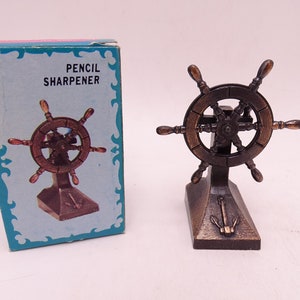 Vintage Diecast Antique Ship Steering Wheel Pencil Sharpener in Original Box