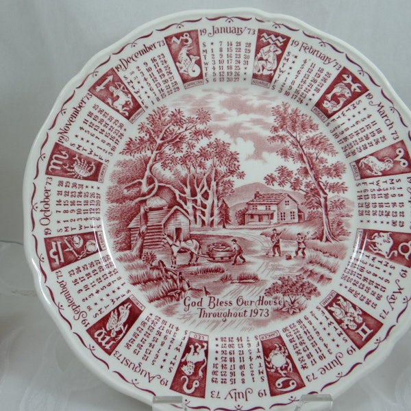 1973 Vintage Alfred Meakin Hand Engraved England Calendar Plate - Great Birthday or Anniversay Gift