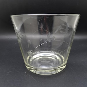 Vintage Princess House Style Etched Lead Crystal Ice Bucket - Elegant Barware - Glass Ice Bucket - 4-7/8" Tall