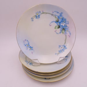 Vintage Set of 5 Hand Painted Blue Floral Small Plates