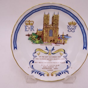 Vintage Aynsley inglese Bone China Queen Elizabeth Prince Philip Wedding Anniversary Souvenir Bowl