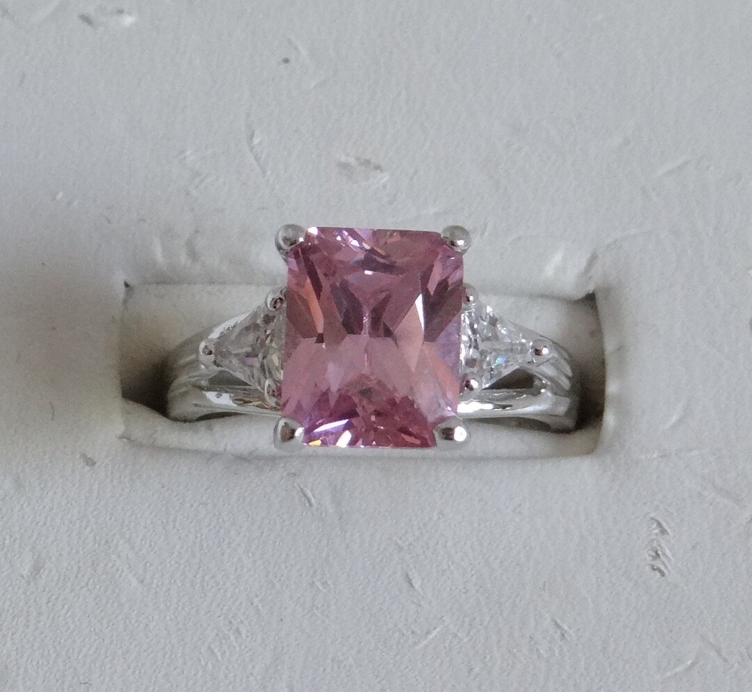 Pink Faceted Rhinestone Ring With Clear Rhinestone Accent on a Silver ...