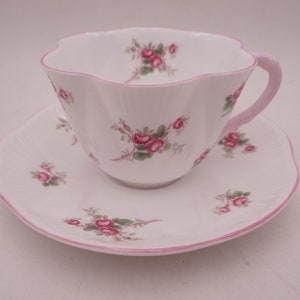 1950s Vintage Shelley English Bone China &quot;Rose Spray&quot; Teacup and Saucer Elegant English Pink Tea Cup 13545 Bridal Rose