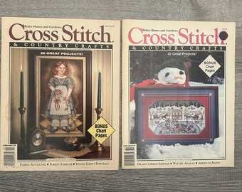 Cross Stitch and Country Crafts Magazine - 1992 - You Choose One - Cross Stitch Pattern Charts- Winter Ice Skating Village  Carousel Horse