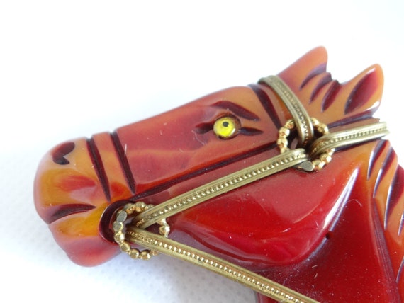 1940s Antique Carved Bakelite Horse Brooch Pin a … - image 3