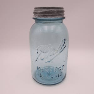 1910s 1Q Ball Ideal Perfect Mason Jar with Original Zinc Lid Wedding Decor