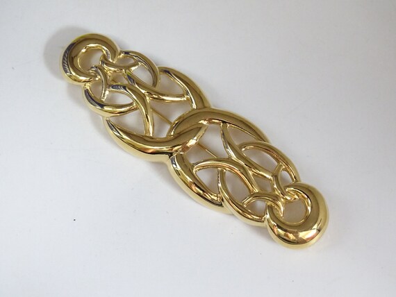 Signed Givenchy Shiny Gold Tone Large Bar Brooch … - image 2