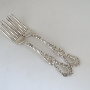 Set of Two Antique 1902 Wallace Silverplate Floral Dinner Forks - over 100 years old!  No monograms