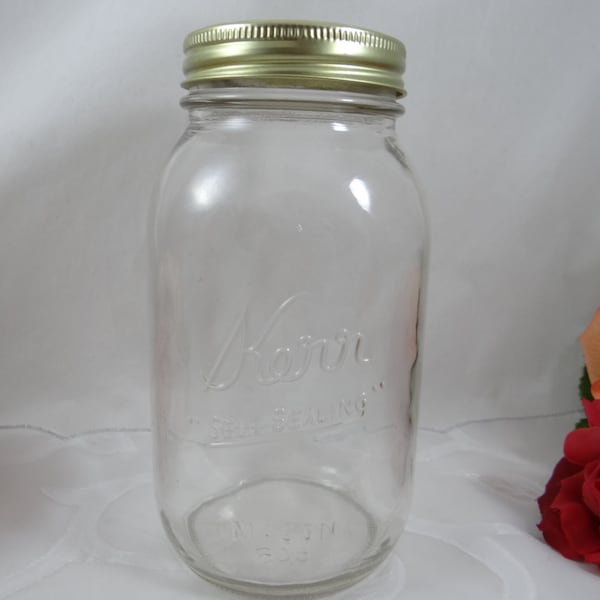 Vintage Quart Size Kerr Self Sealing Mason Jar  Canning Jar - Wedding Decor