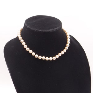 Vintage Cream Faux Pearl Hand Knotted Necklace with Gold Tone Filigree Clasp - Classic and Elegant - Classic Pearls - Elegant Pearl Necklace