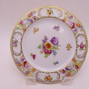 Vintage Schumann Beieren "Keizerin Dresden Bloemen" Reliëf Bloemen Brood en Boter Plaat - Paarse Tulp - 7 Beschikbaar