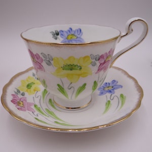 Hand Painted 1950s Vintage English Bone China Radfords Teacup and Saucer set Charming English Tea Cup Coffee Cup