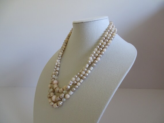 3 Strand Cream and Silver Beads with Gold Bead an… - image 4